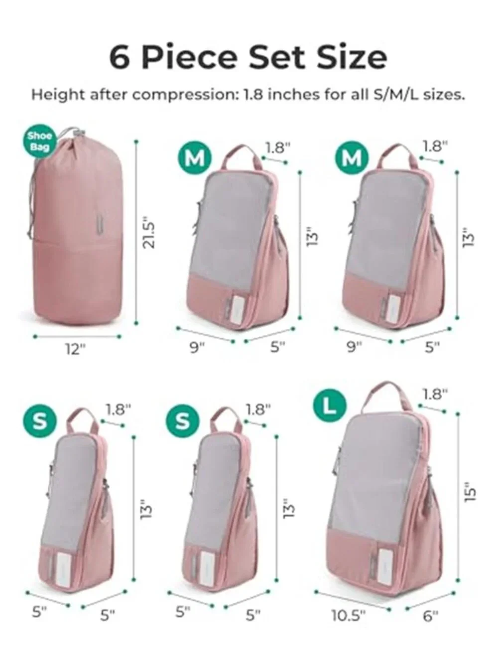 6 Piece Compression Packing Cubes Travel Luggage Organizer Space Saving Set